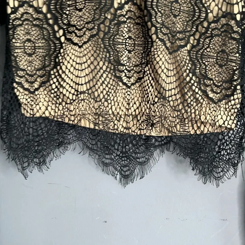 Luxxel Black Lace Cropped Top With Nude Lining Long Sleeves Medium